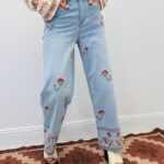 Jean Wide Leg Brodé Floral Esprit Bohème Chic