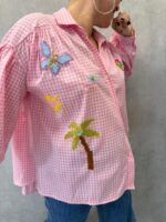 Chemise Vichy Oversize Brodée Florale Esprit Bohème Chic – Image 7