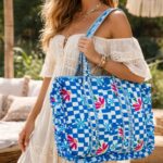 Sac Cabas En Coton Imprimé Vichy Fleuri