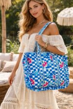 Sac Cabas En Coton Imprimé Vichy Fleuri