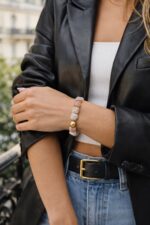 Bracelet Pierres Naturelles Avec Perle Centrale Dorée