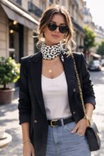 Foulard Satiné Imprimé Cœurs Noir & Écru