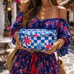 Pochette Trousse En Coton Vichy Fleuri