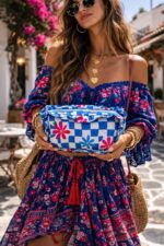 Pochette Trousse En Coton Vichy Fleuri