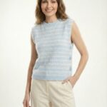 Pull Sans Manches Rayé En Maille Douce