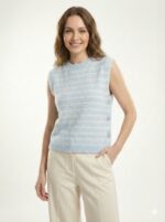 Pull Sans Manches Rayé En Maille Douce