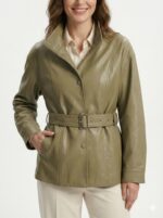 Veste Ceinturée En Simili Cuir À Col Montant – Image 3