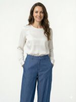 Pantalon Effet Denim Coupe Barrel Taille Haute – Image 2