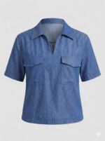 Top Effet Denim À Col Chemise Et Poches Plaquées – Image 3