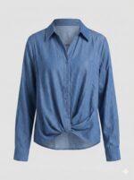 Chemise Fluide Effet Denim À Nœud Devant – Image 2