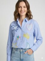 Chemise Rayée Broderies Soleil & Cœurs