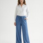 Pantalon Fluide Effet Denim À Taille Élastiquée