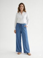 Pantalon Fluide Effet Denim À Taille Élastiquée
