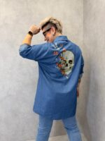 Chemise Oversize En Tencel Bleu Denim À Motif Artistique Dos