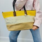 Sac Cabas Tressé Tricolore À Anses Contrastées