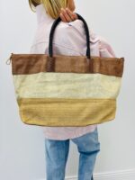 Sac Cabas Tressé Tricolore À Anses Contrastées – Image 7