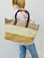 Sac Cabas Tressé Tricolore À Anses Contrastées – Image 3