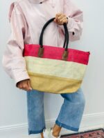Sac Cabas Tressé Tricolore À Anses Contrastées – Image 4
