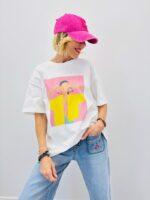 T-Shirt Illustration Artistique Coupe Droite En Coton