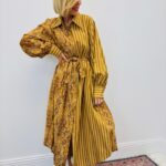 Robe Longue Ceinturée En Viscose Imprimée