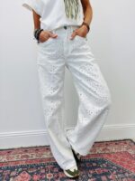 Pantalon En Toile De Jean Avec Broderie Anglaise