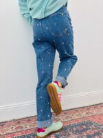 Jean En Denim À Broderies Fleurs Multicolores – Image 2