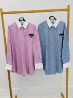 Chemise Rayée Détails Strass Col Contrasté – Image 2