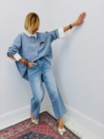 Chemise Rayée Détails Strass Col Contrasté – Image 5