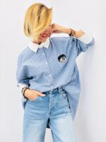 Chemise Rayée Détails Strass Col Contrasté – Image 6