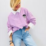 Chemise Rayée Détails Strass Col Contrasté