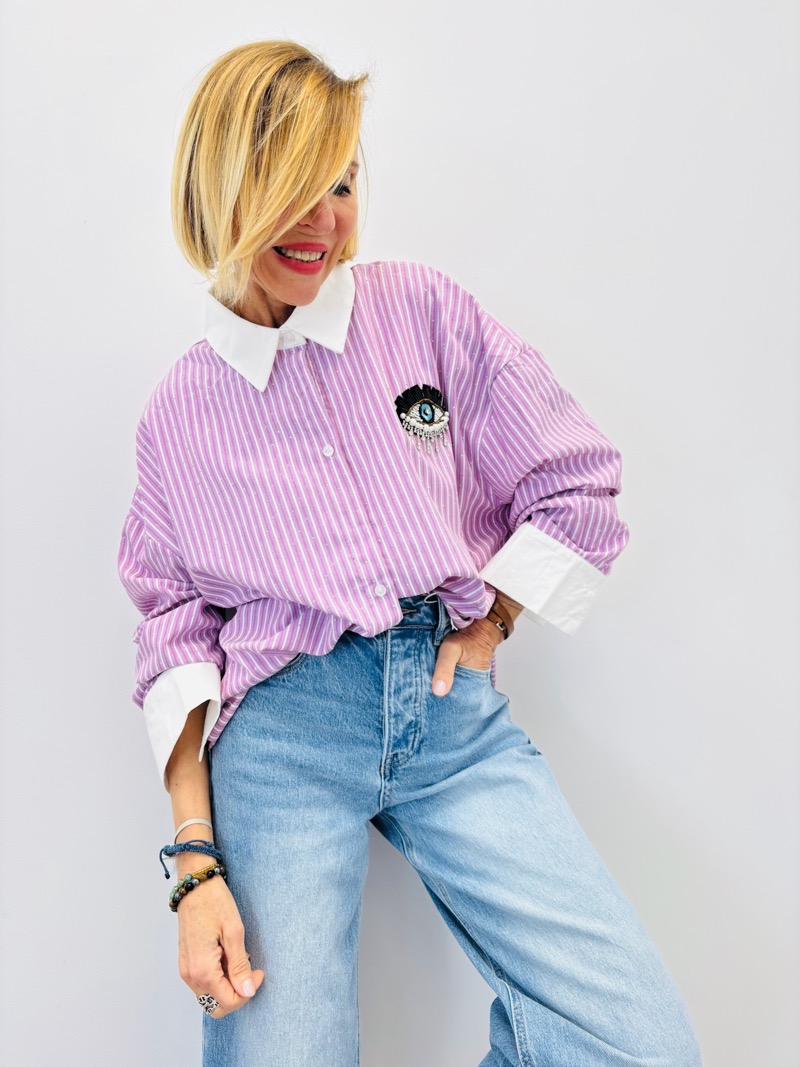 IMG_3243 Chemise Rayée Détails Strass Col Contrasté – Image 1