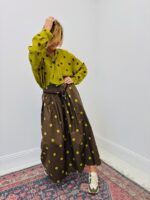 Jupe Midi Motif Pois En Coton Ceinture Contrastée – Image 3