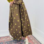 Jupe Midi Motif Pois En Coton Ceinture Contrastée