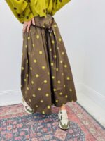 Jupe Midi Motif Pois En Coton Ceinture Contrastée