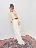 Pantalon Large À Pinces Taille Haute Écru – Image 4