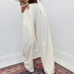 Pantalon Large À Pinces Taille Haute Écru