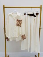 Pantalon Large À Pinces Taille Haute Écru – Image 5