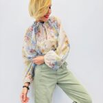 Blouse Fluide Imprimé Floral Col Noué Élégant