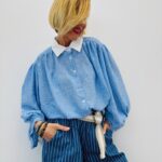 Chemise Manches Bouffantes Col Contrasté – Allure Bohème Chic