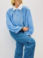 Chemise Manches Bouffantes Col Contrasté – Allure Bohème Chic – Image 2