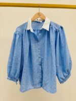 Chemise Manches Bouffantes Col Contrasté – Allure Bohème Chic – Image 4