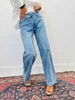 Jean Wide Leg Détail Clous & Boutonnage Décalé