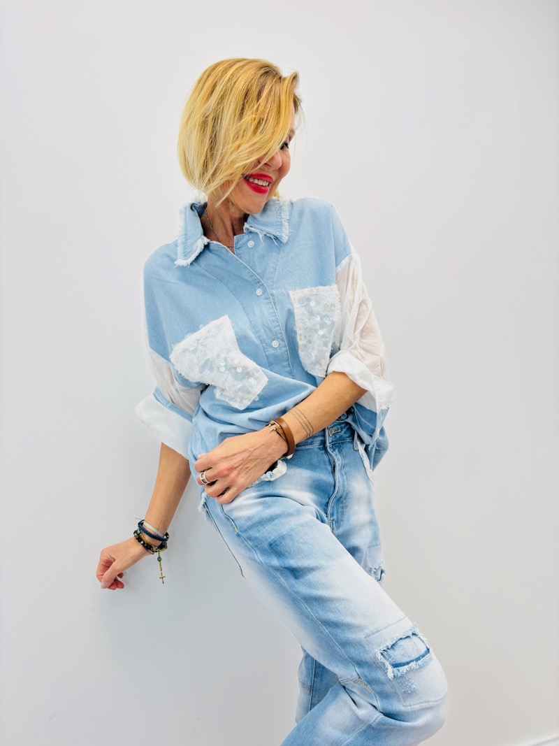 IMG_4404 Chemise Détail Sequins Denim Chic – Image 1