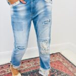 Jean Coupe Baggy Détails Fleurs Denim Bohème