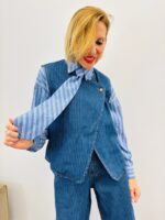 Gilet Sans Manches En Denim Rayé Coupe Asymétrique