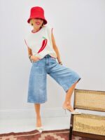 Pull Sans Manches Maille Douce Motif Piment Rouge – Image 3