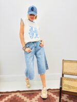 Pull Sans Manches Maille Douce Motif Poissons Bleu – Image 3