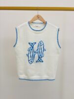 Pull Sans Manches Maille Douce Motif Poissons Bleu – Image 2
