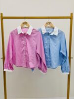 Chemise Rayée Coupe Courte Col Contrasté – Image 2