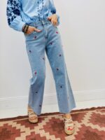 Jean Coupe Droite Brodé Fraises